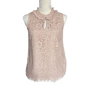 J. Crew Women’s Lace Ruffle Neck Top Size XS Nude Sleeveless Lined Dress-up